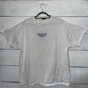 VINTAGE GRAPHIC TEE angel wings in center of front & motorcycle graphic on back